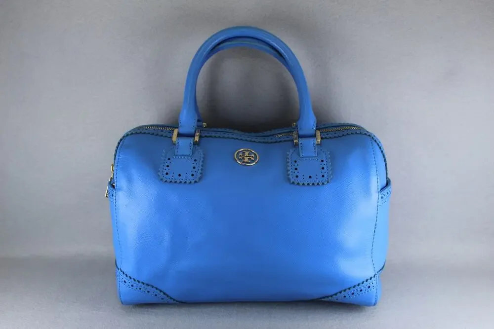 Tory Burch 2 Way Mini Boston Blue Leather Robinson Satchel Handbag